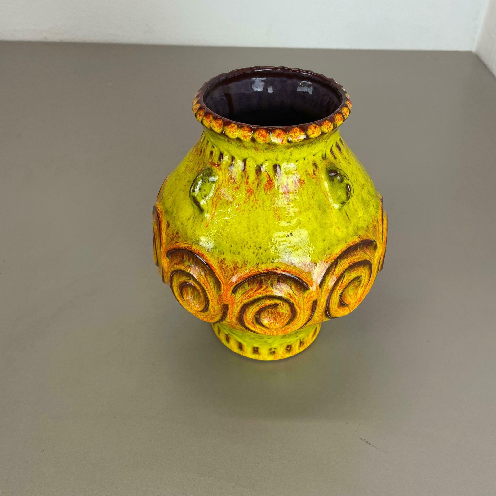 Colorful Fat Lava Pottery "Yellow And Orange" Vase Jasba Ceramics, Germany, 1970 photo buy