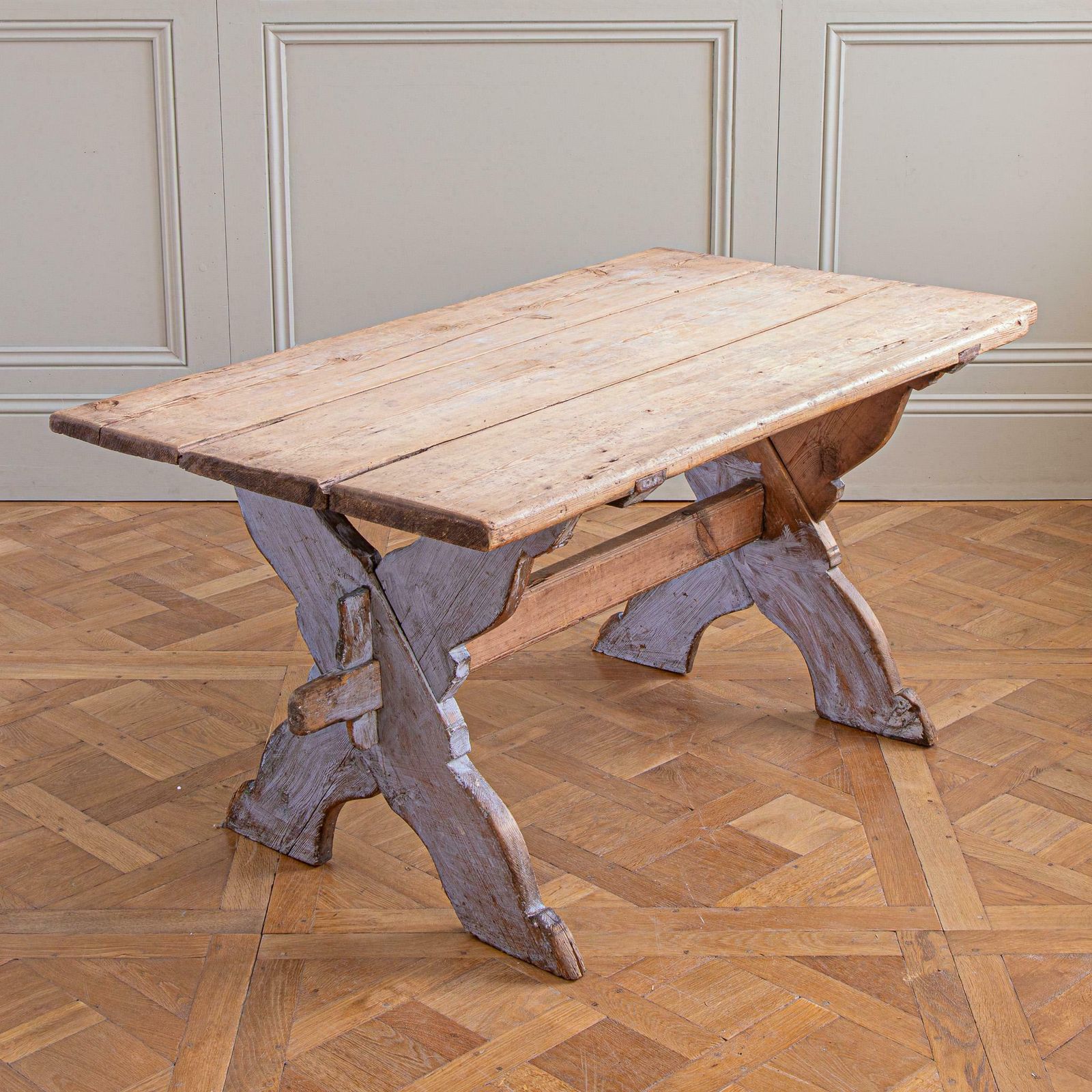 Antique Rustic Swedish Farm House Table With Chalk Blue Patina Circa 1860 photo Furniture