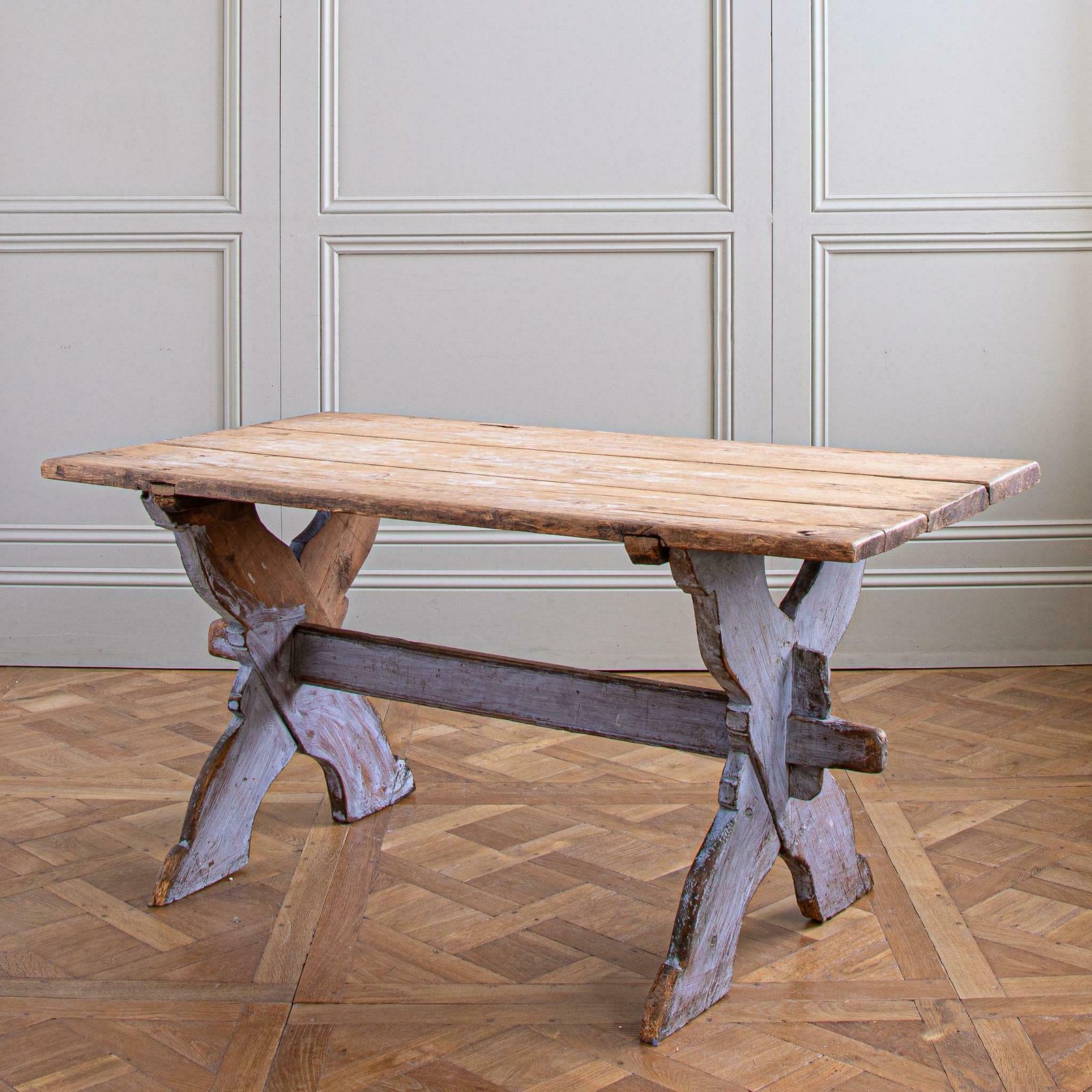 Antique Rustic Swedish Farm House Table With Chalk Blue Patina Circa 1860 photo buy