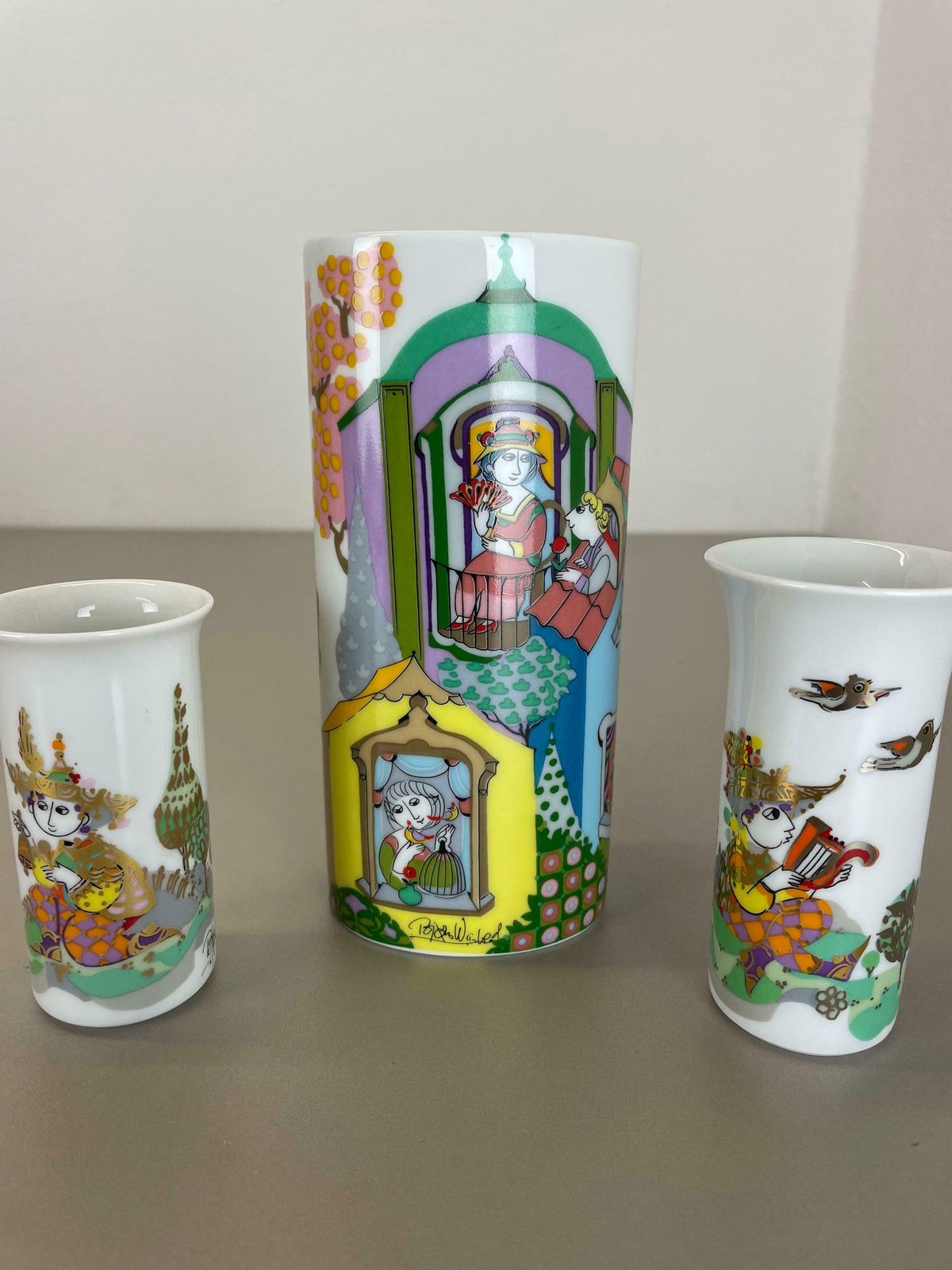 Set Of 3 Porcelain Vase By Björn Wiinblad For Rosenthal Studio Line Germany 1970 photo for sale