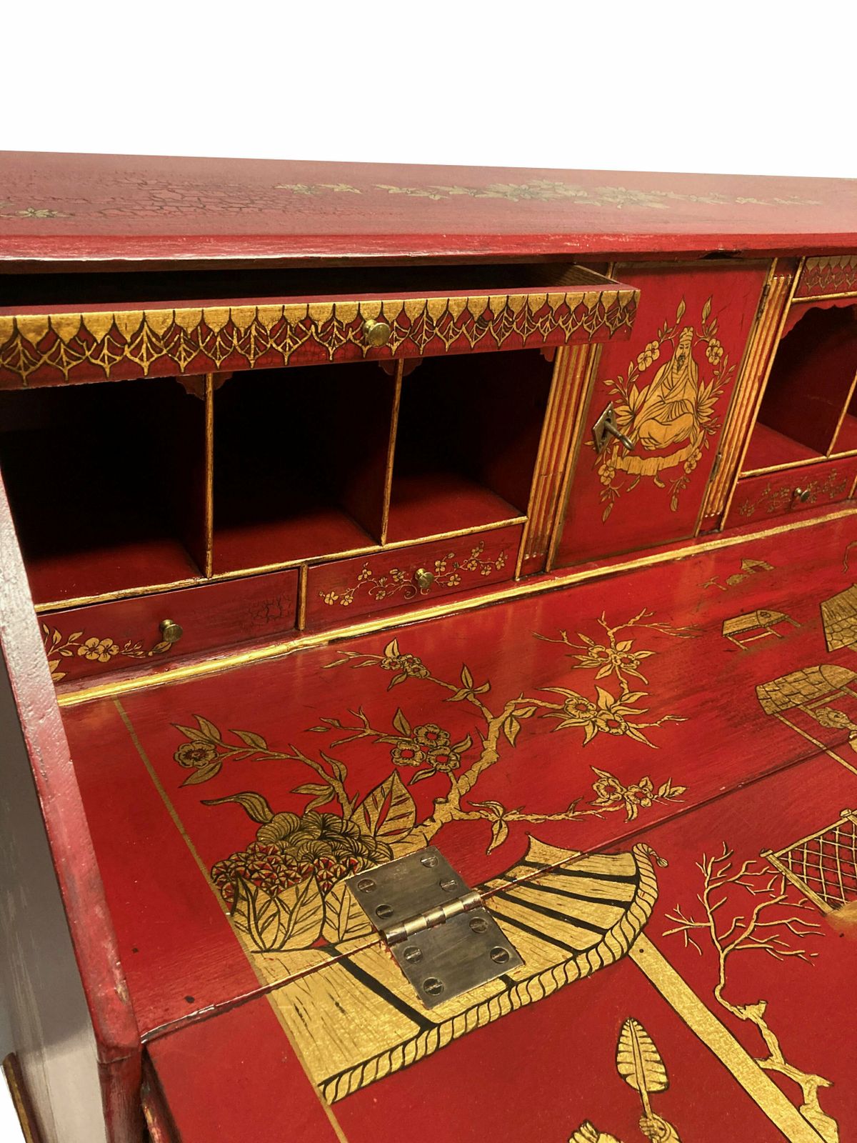 A George III Scarlet Gilt Japanned Desk photo for sale