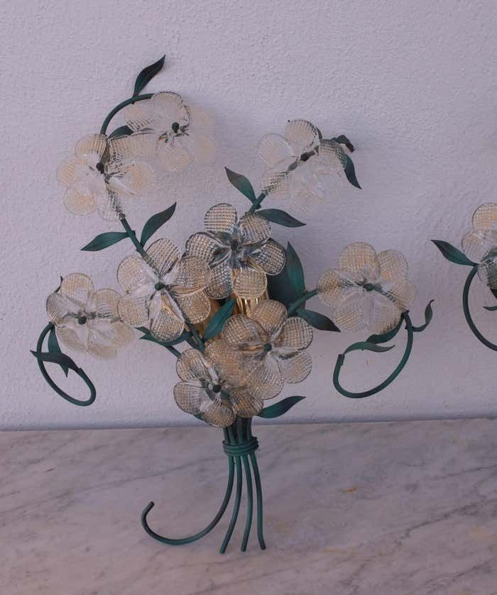 Set Of 2 Murano Wall Light Flower By Seguso For Venini, Italy, 1960s photo vinterior