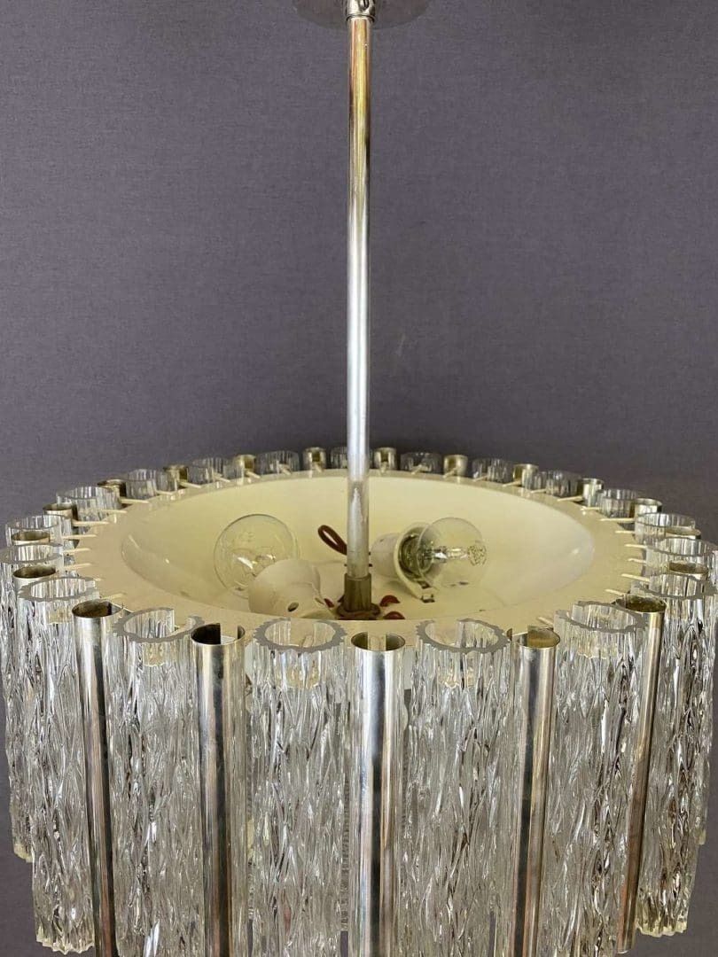 Vintage Large Mid Century Glass Tube Chandelier By Kaiser Leuchten photo vinterior