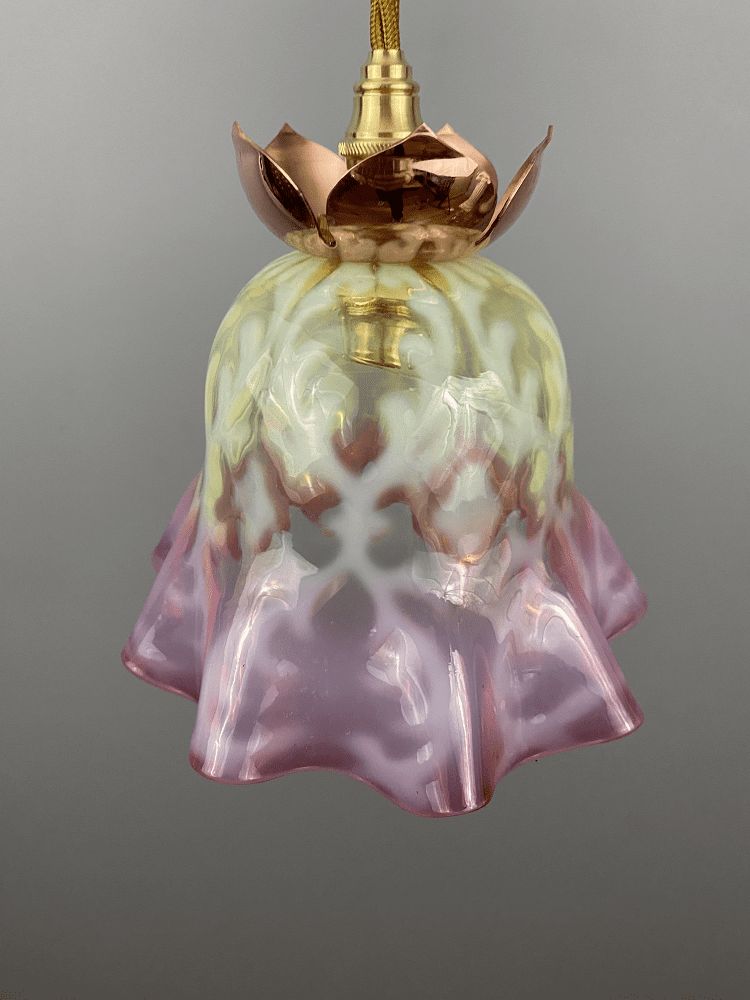 Art Nouveau Vaseline Glass Pendant Light With Cord Spacer photo Lighting