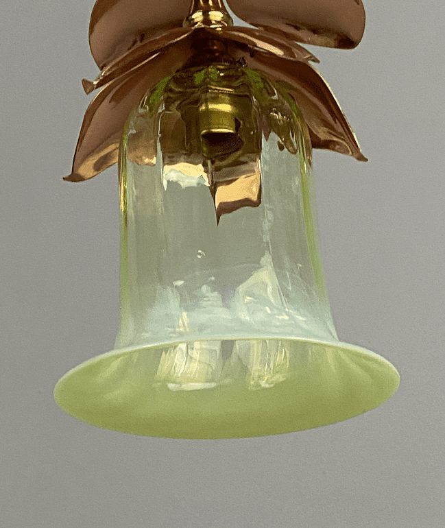 The Copper Petal’ Art Nouveau Light With Vaseline Glass Shade photo for sale