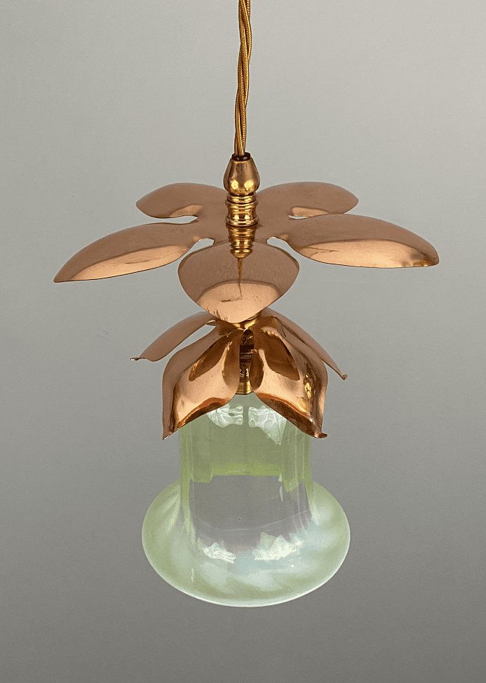 The Copper Petal’ Art Nouveau Light With Vaseline Glass Shade photo Lighting