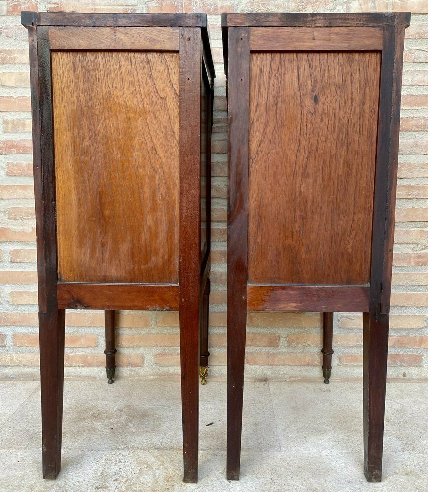 Antique French Louis XVI Walnut And Bronze Nightstands, 1920s, Set Of 2