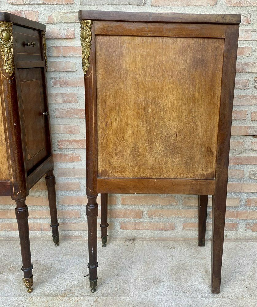photo furniture Antique French Louis XVI Walnut And Bronze Nightstands, 1920s, Set Of 2
