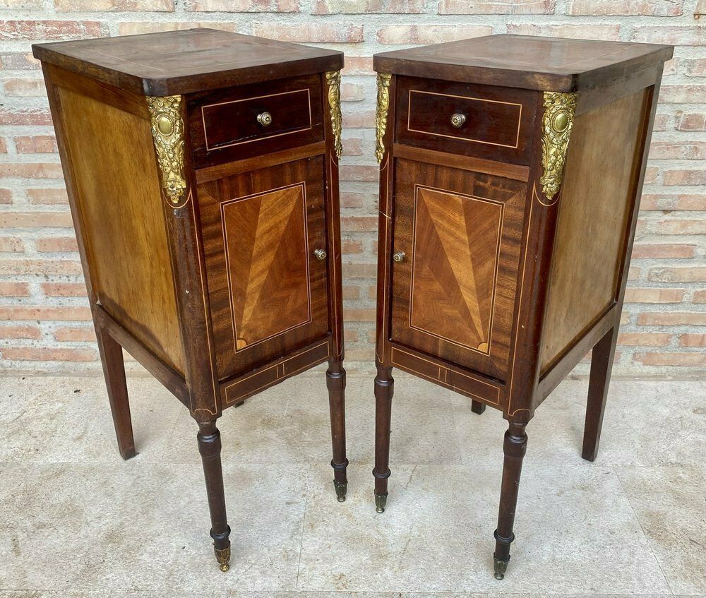 Antique French Louis XVI Walnut And Bronze Nightstands, 1920s, Set Of 2 photo buy