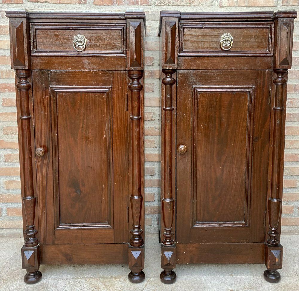 Antique Louis XVI Nightstands With White Marble Tops, 1890s, Set Of 2 photo Furniture