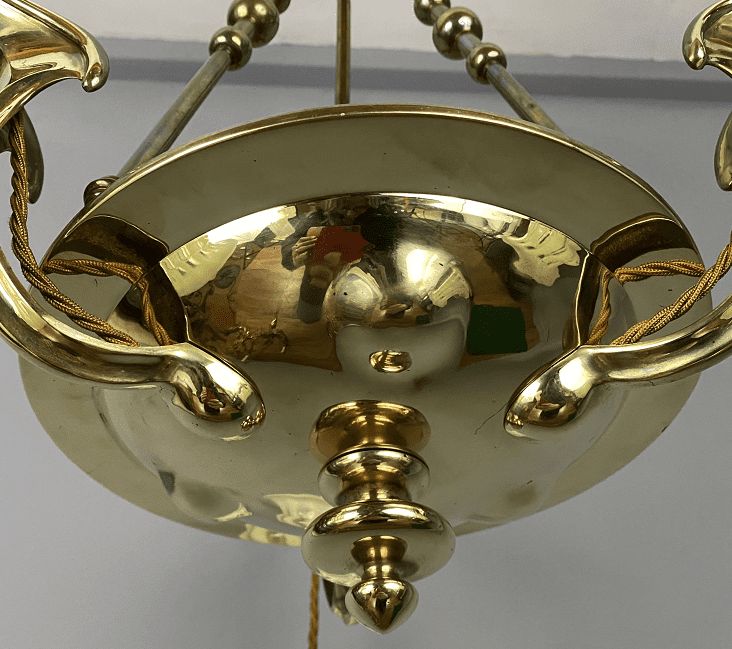 Art Nouveau Brass Chandelier With Vaseline Glass Shades photo furniture