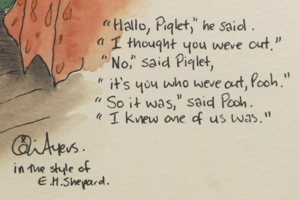 Watercolour By Colin Ayers. Titled "Pooh And Piglet" photo for sale