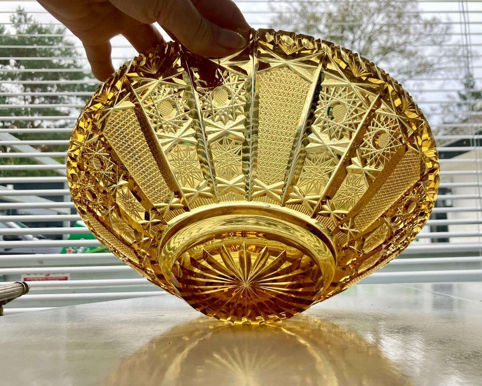 Crystal Cut Amber Bowl | Yellow Crystal Center Piece | Spectacular! photo furniture