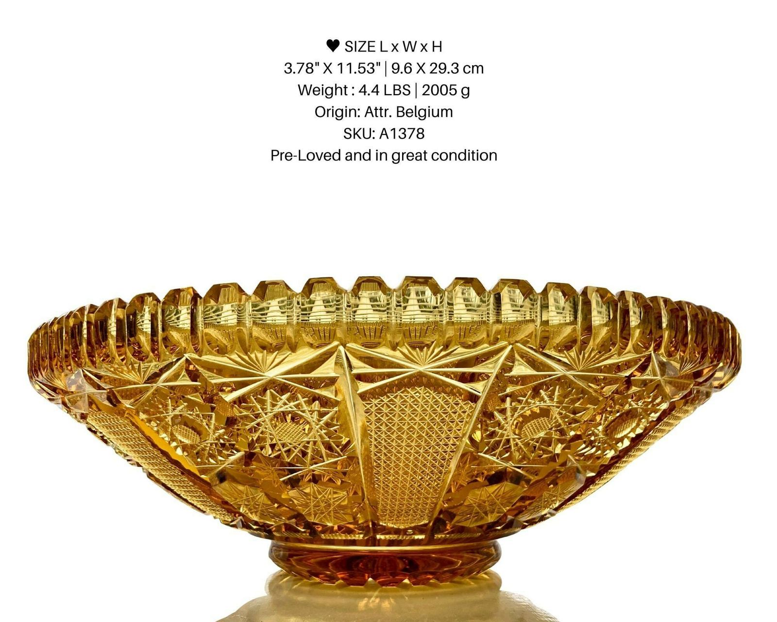 Crystal Cut Amber Bowl | Yellow Crystal Center Piece | Spectacular! photo buy