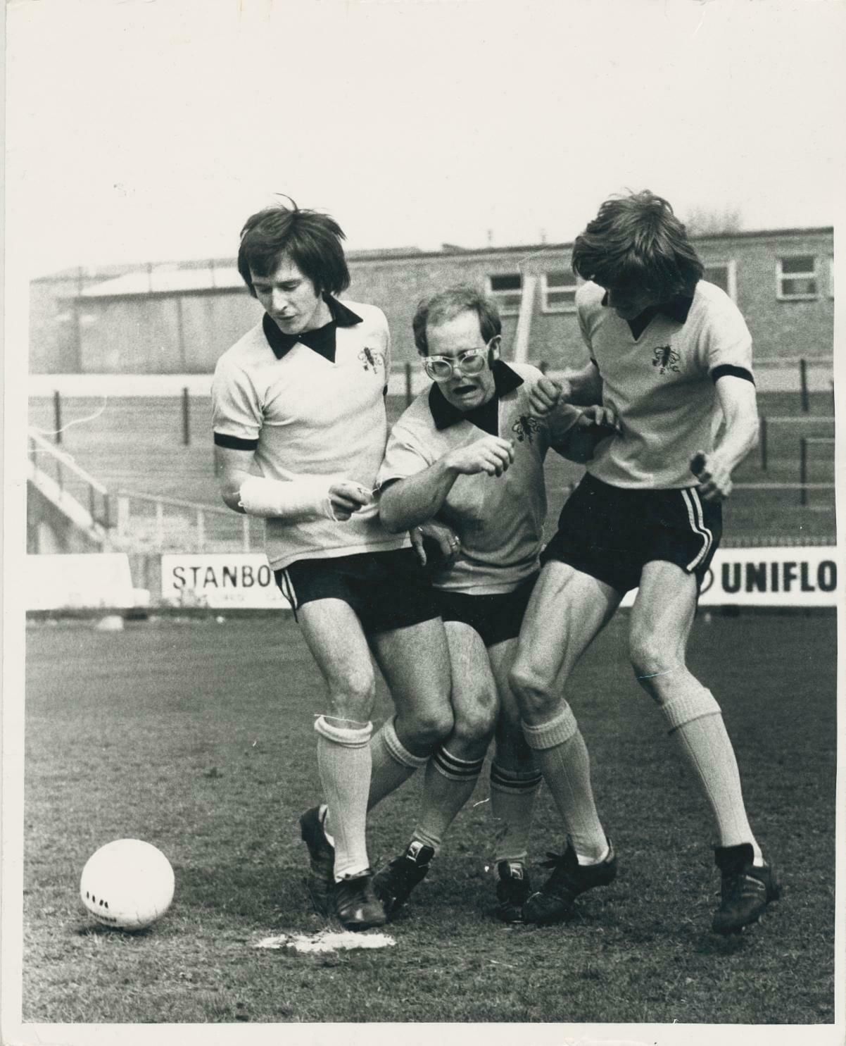 Tim Graham Elton John At A Football Match In Watford Fc Shirts, 1973