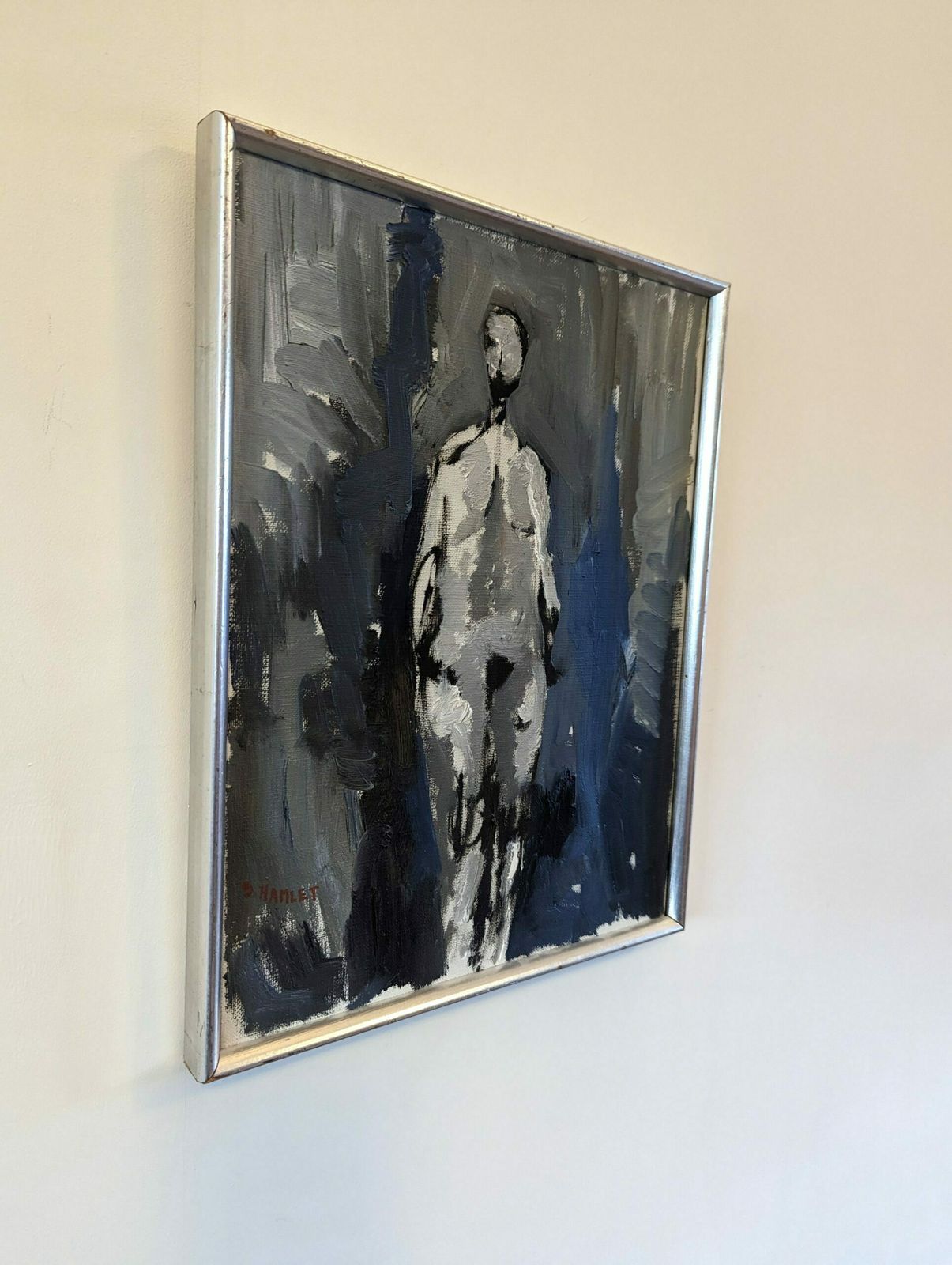 Vintage Swedish Framed Nude Oil Painting, In The Shadows, 1970s photo for sale