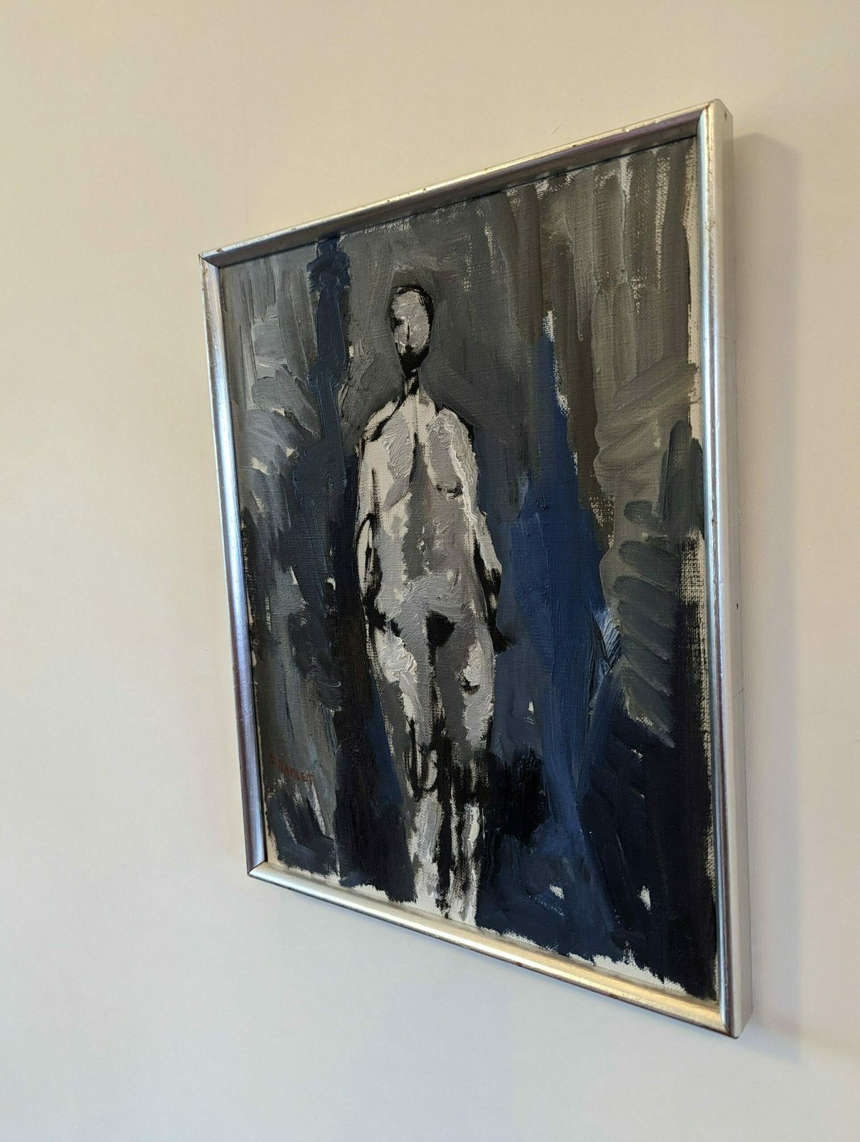 Vintage Swedish Framed Nude Oil Painting, In The Shadows, 1970s photo Art