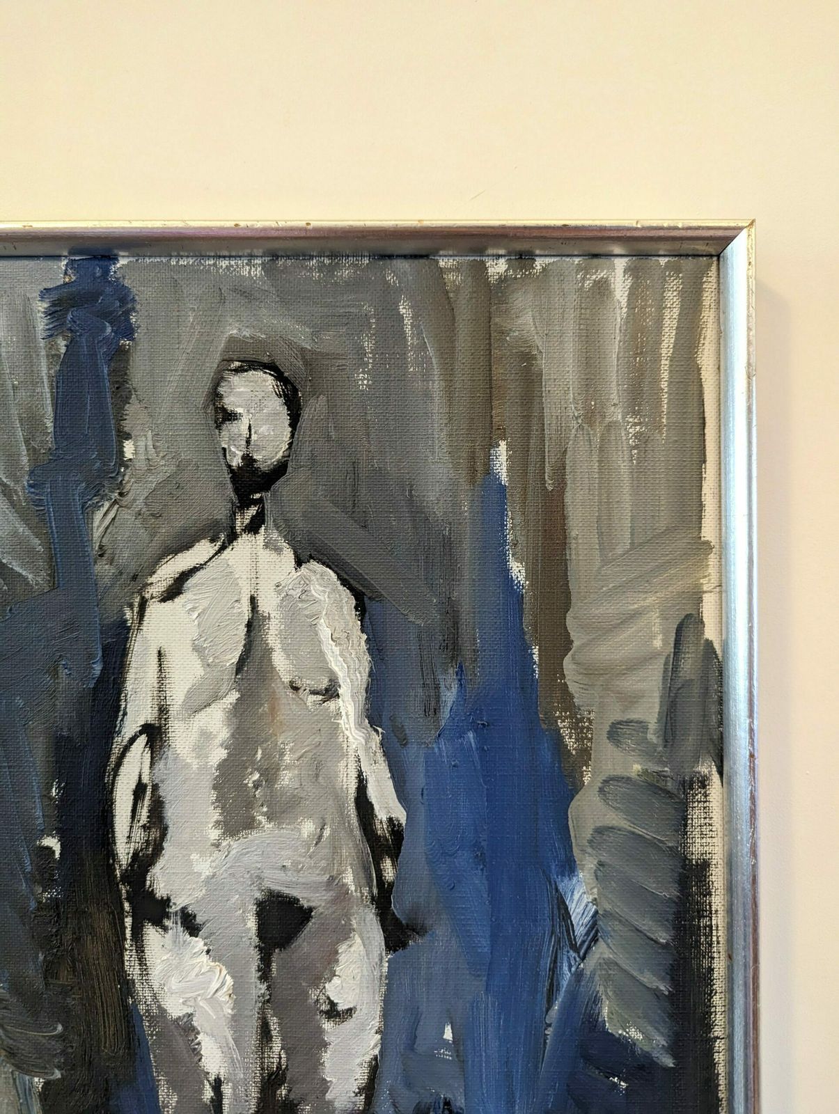 Vintage Swedish Framed Nude Oil Painting, In The Shadows, 1970s photo vinterior