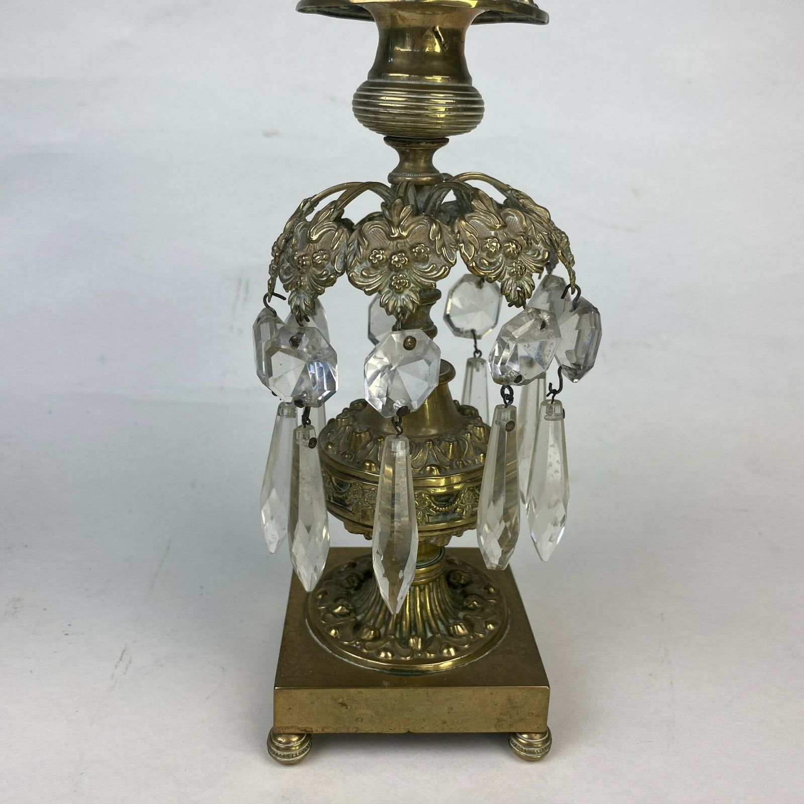Pair Of Gilt And Glass Lustre Drop Candlesticks photo for sale