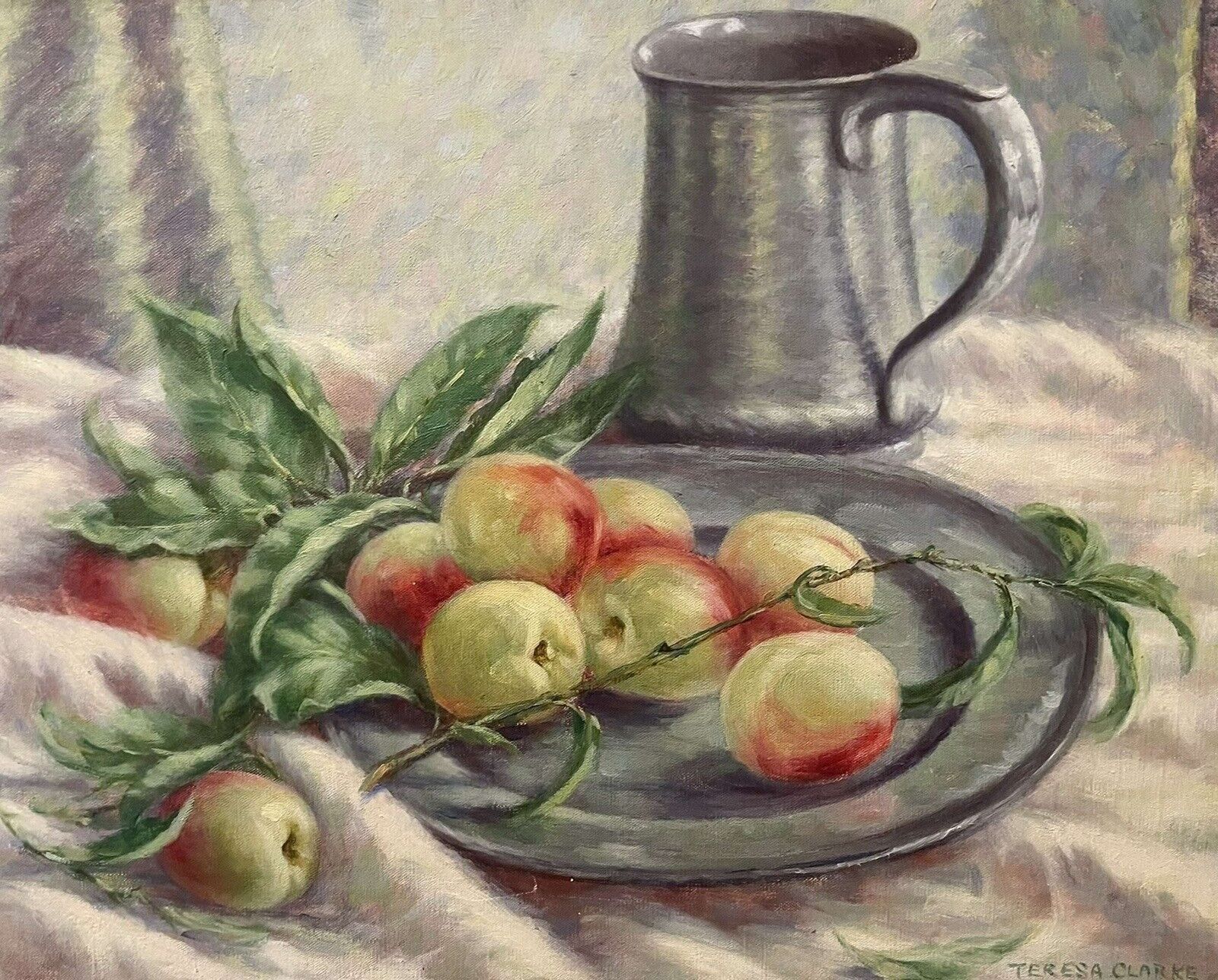 Vintage Still Life Oil Painting By A Teresa Clarke " Nectarines" photo Art