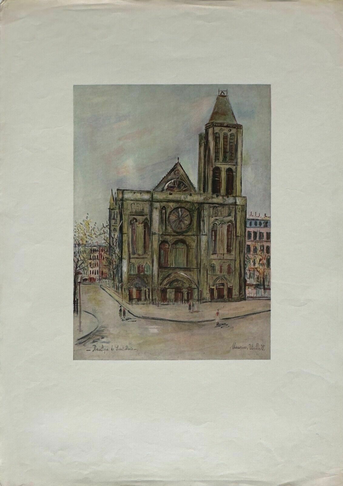 Maurice Utrillo   Beautiful Print Reproduction 1960 Basilica Of Saint Denis Paris