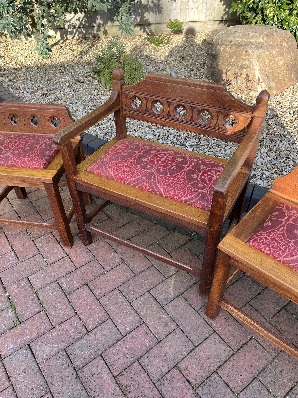 Set Of 3 Gothic Revival Hall Seats photo furniture