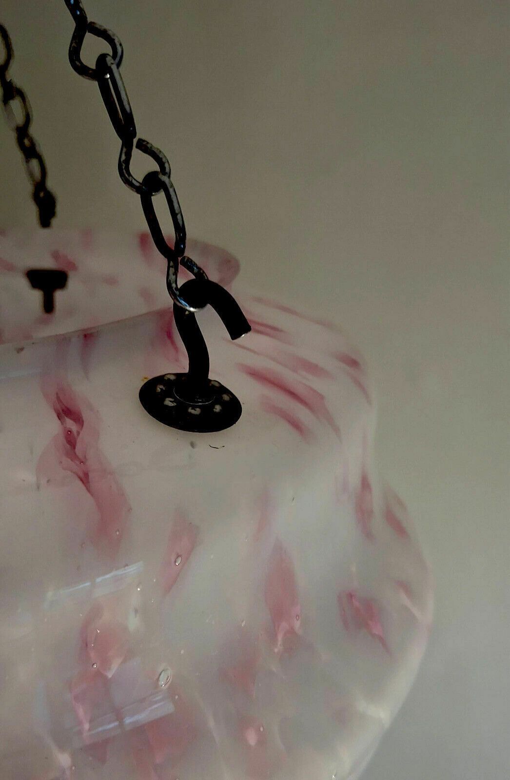 Art Deco Hanging Flycatcher Plaffonier Pendant Light Lamp Shade Rare Raspberry Ripple Colourway photo for sale