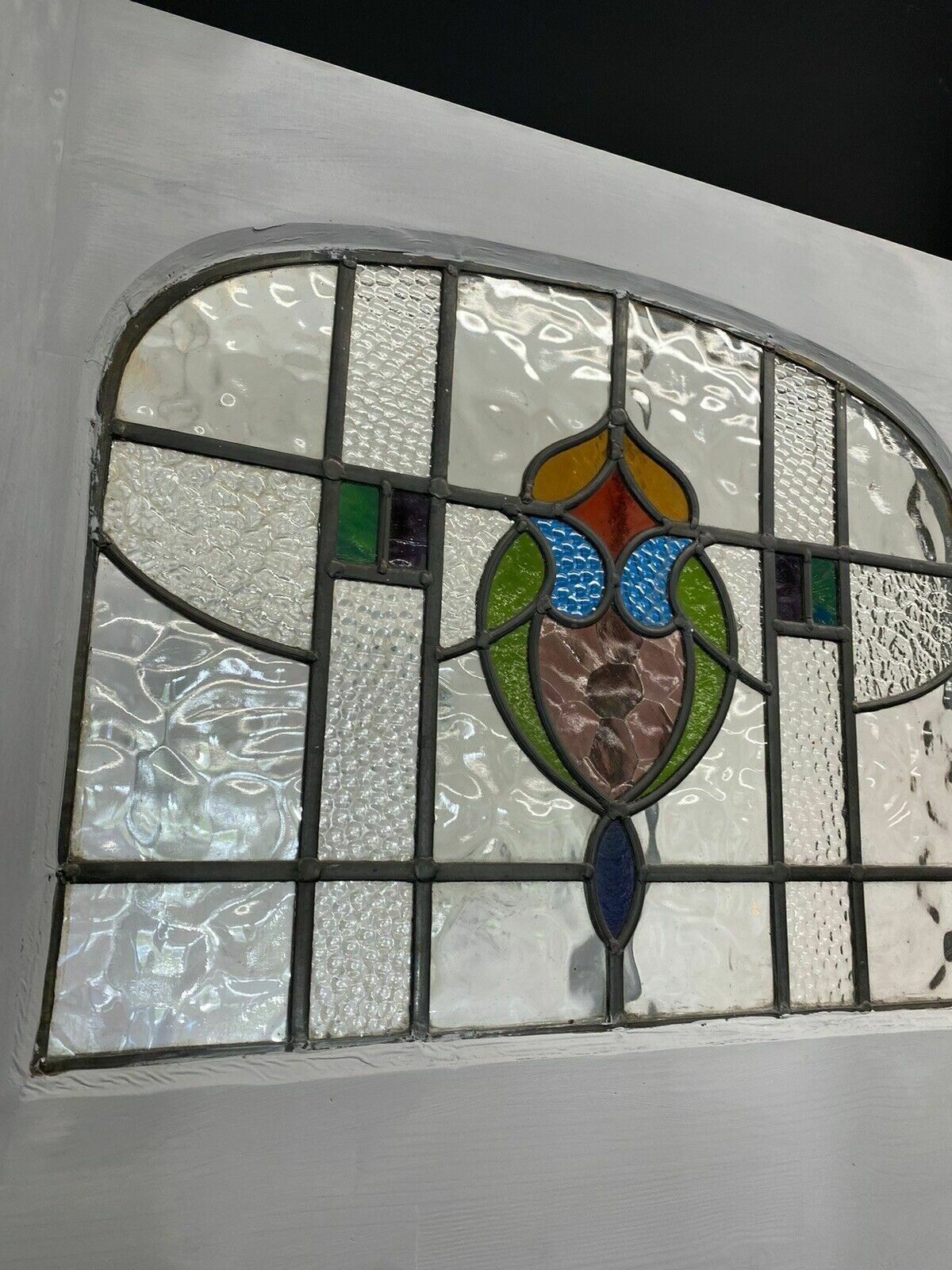 Art Deco Front Door Period Stained Glass Old Reclaimed Antique Lead Wood 20s 30s photo vinterior