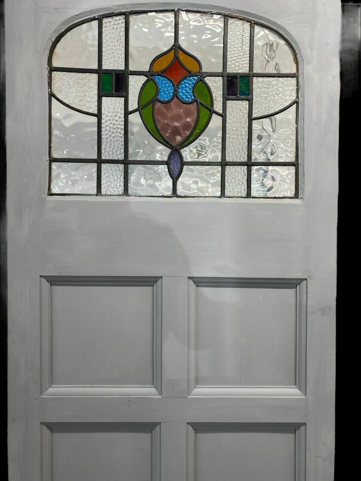 Home Fixtures Art Deco Front Door Period Stained Glass Old Reclaimed Antique Lead Wood 20s 30s photo