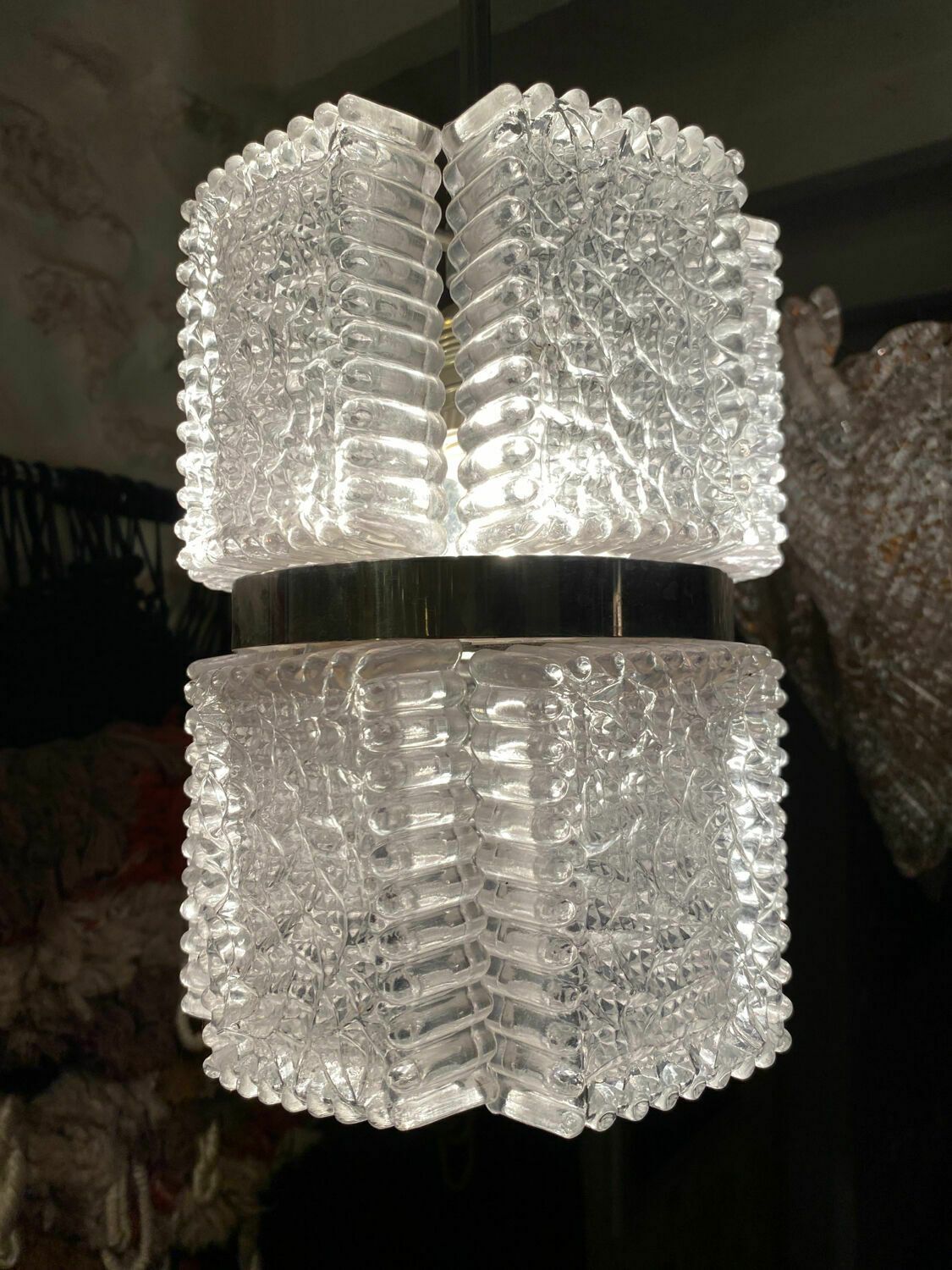Chandelier By Kaiser Leuchten, Frosted Glass, Germany 1960 photo for sale