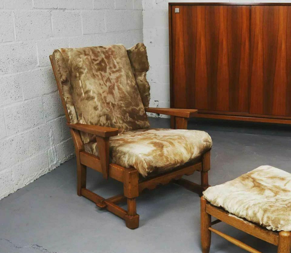 Brutalist Oak Lounge Chair And Ottoman photo buy