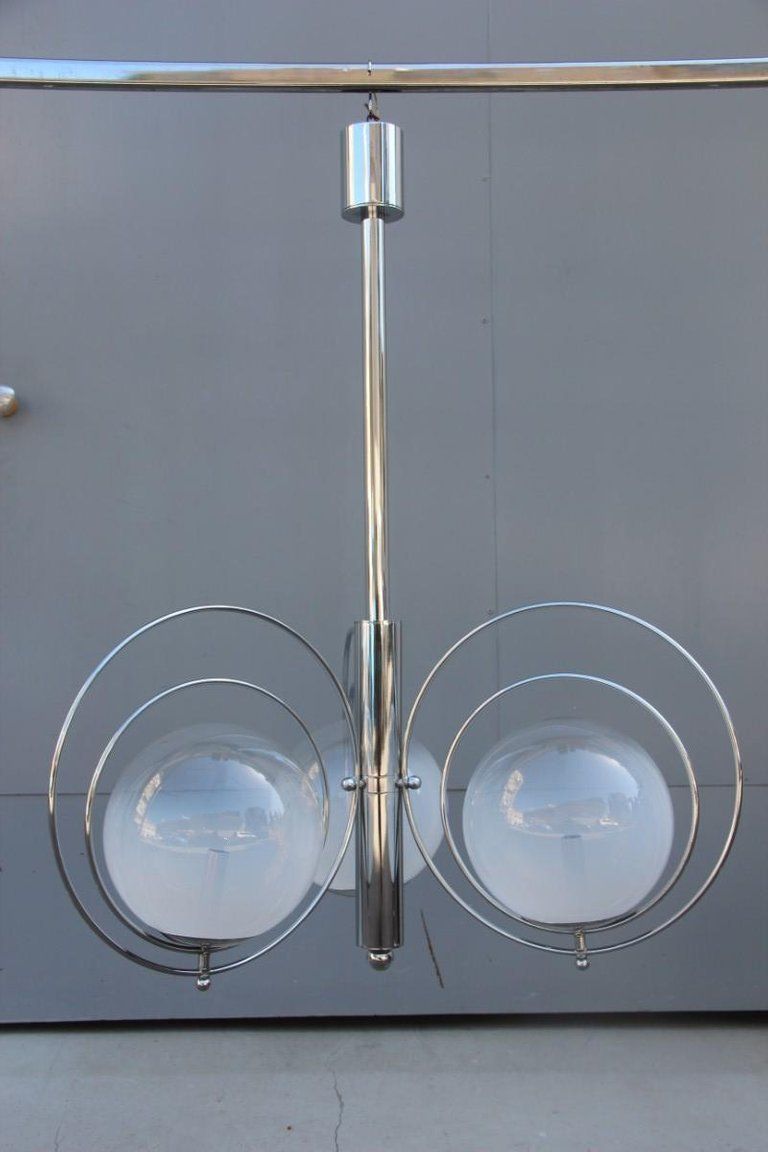 Pop Art Italian Chandelier Chrome Balls Murano Glass Italian Design 1970s Round photo furniture