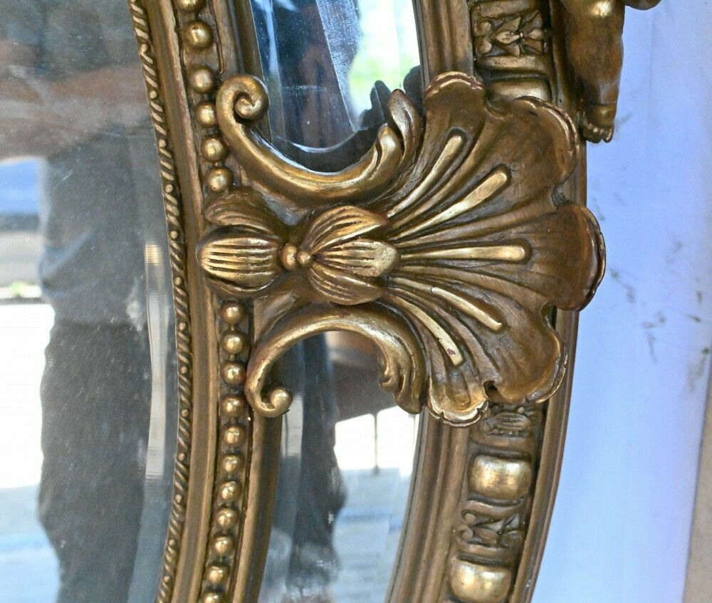 2995.0 Large French Gilt Mirror Oval Cherub Frame Louis XVI photo