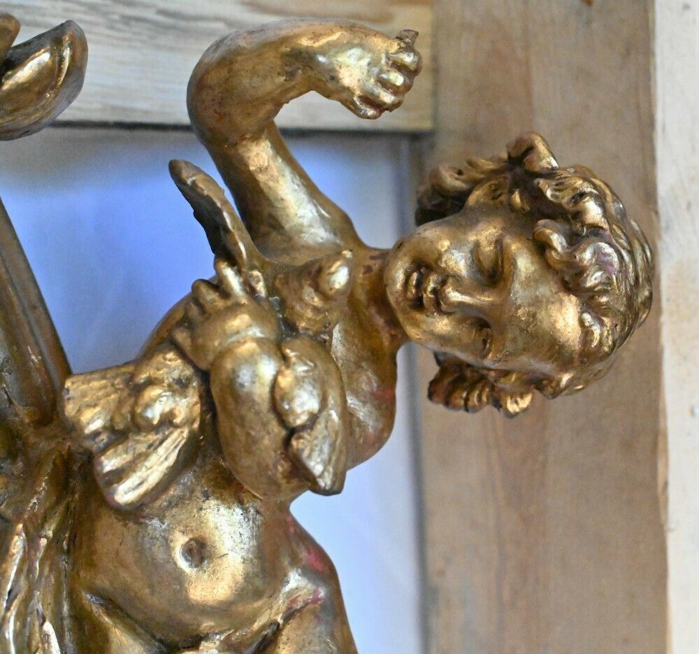 photo vinterior Large French Gilt Mirror Oval Cherub Frame Louis XVI