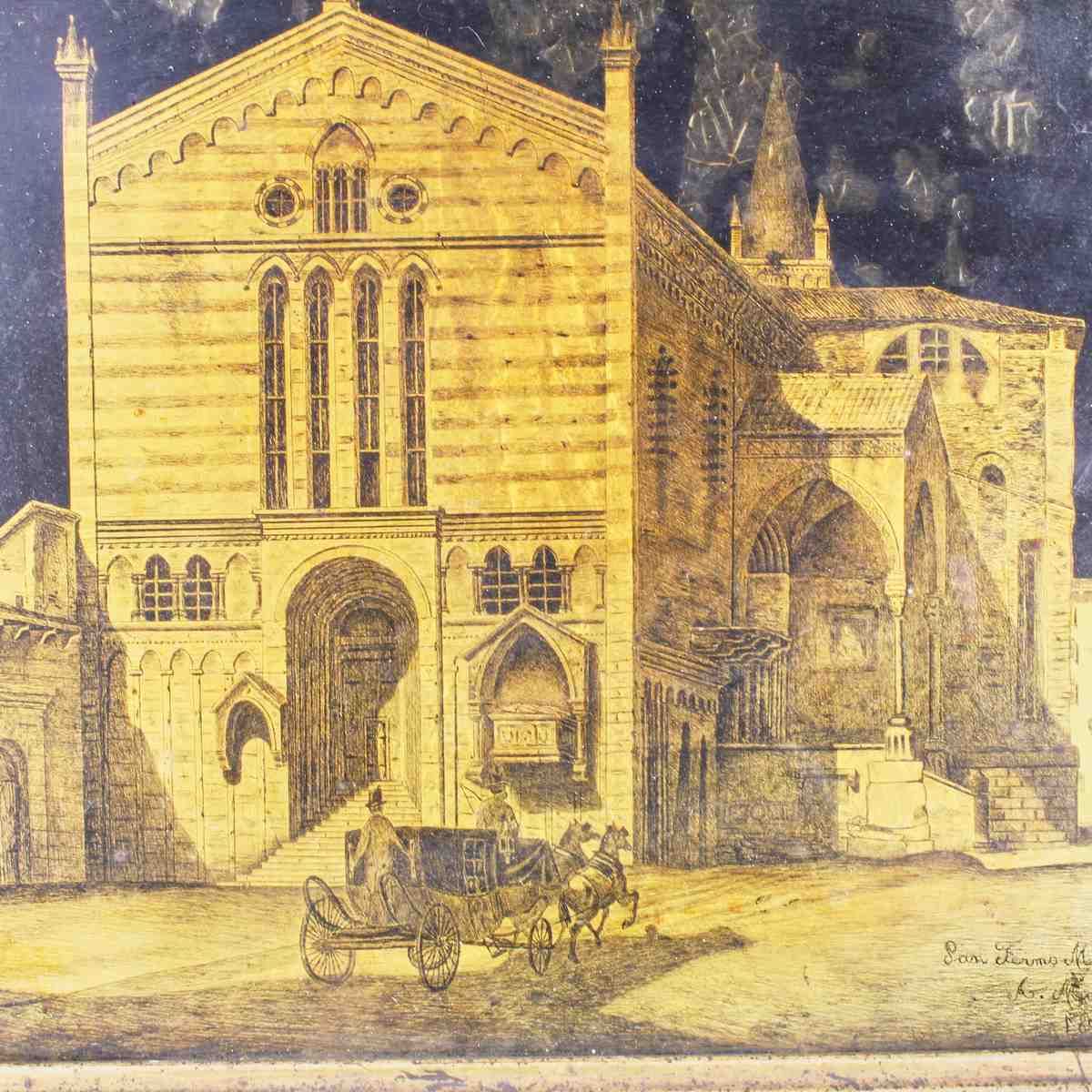 Painting On A Gold Background Glass Plate From 1879 photo for sale