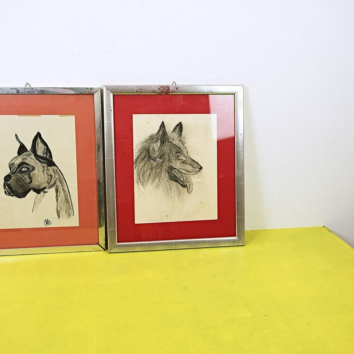 Pair Of Paintings With Dogs, Pittbull Drawing photo vinterior