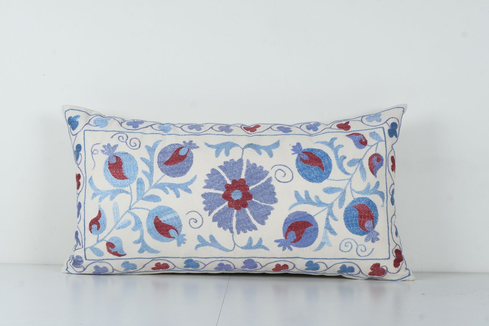 Uzbek Traditional Pastel Suzani Pillow Case, Decorative Couch Cushion, Old Embroidery Suzani Pillow Cases 18'' X 34''