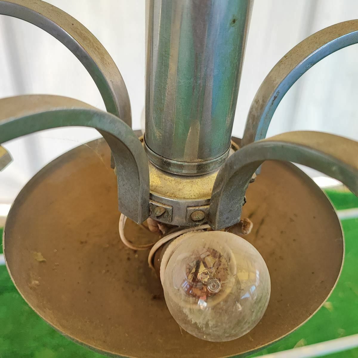 70s Chandelier With Silk Screened Glass Details photo Lighting