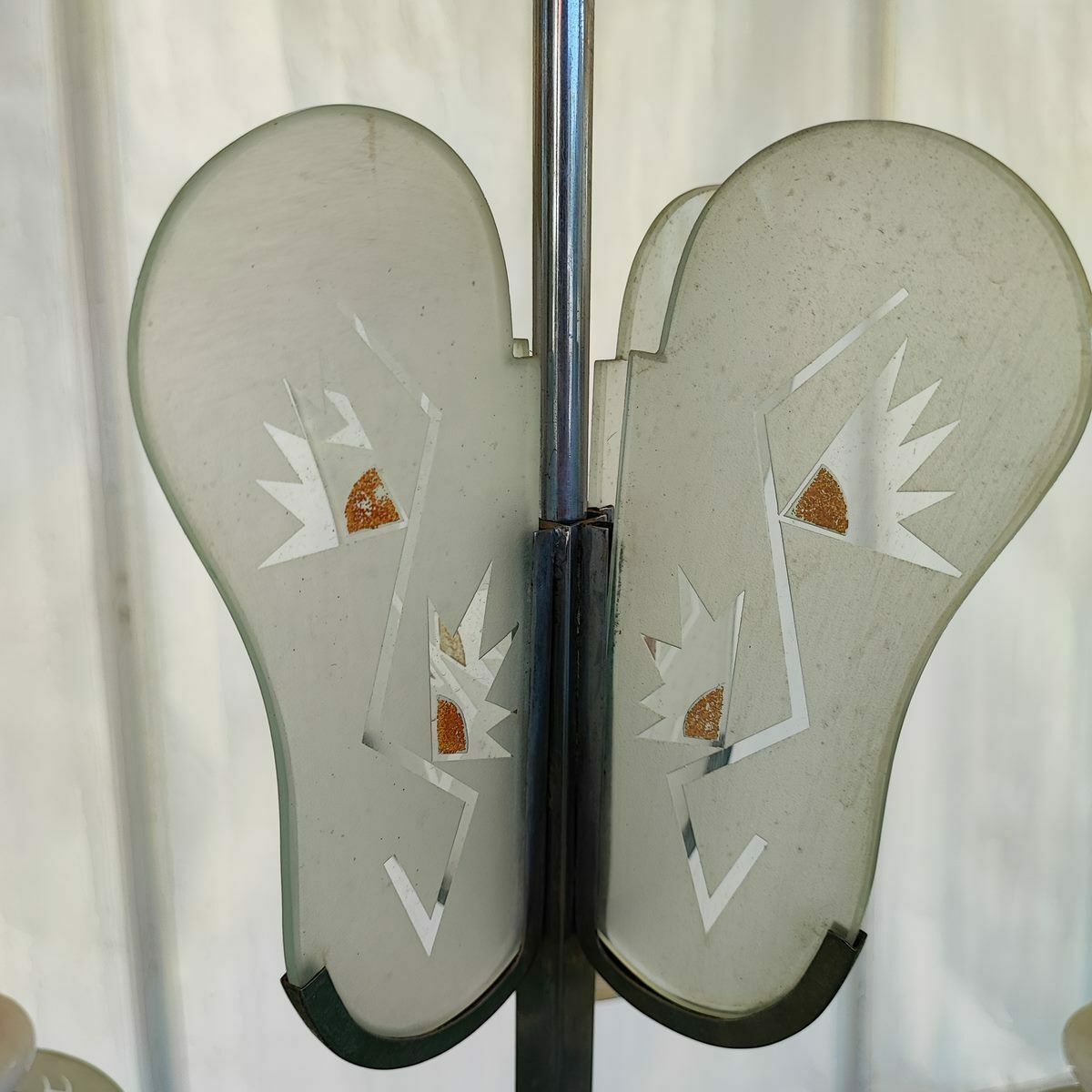 70s Chandelier With Silk Screened Glass Details photo 1388.0