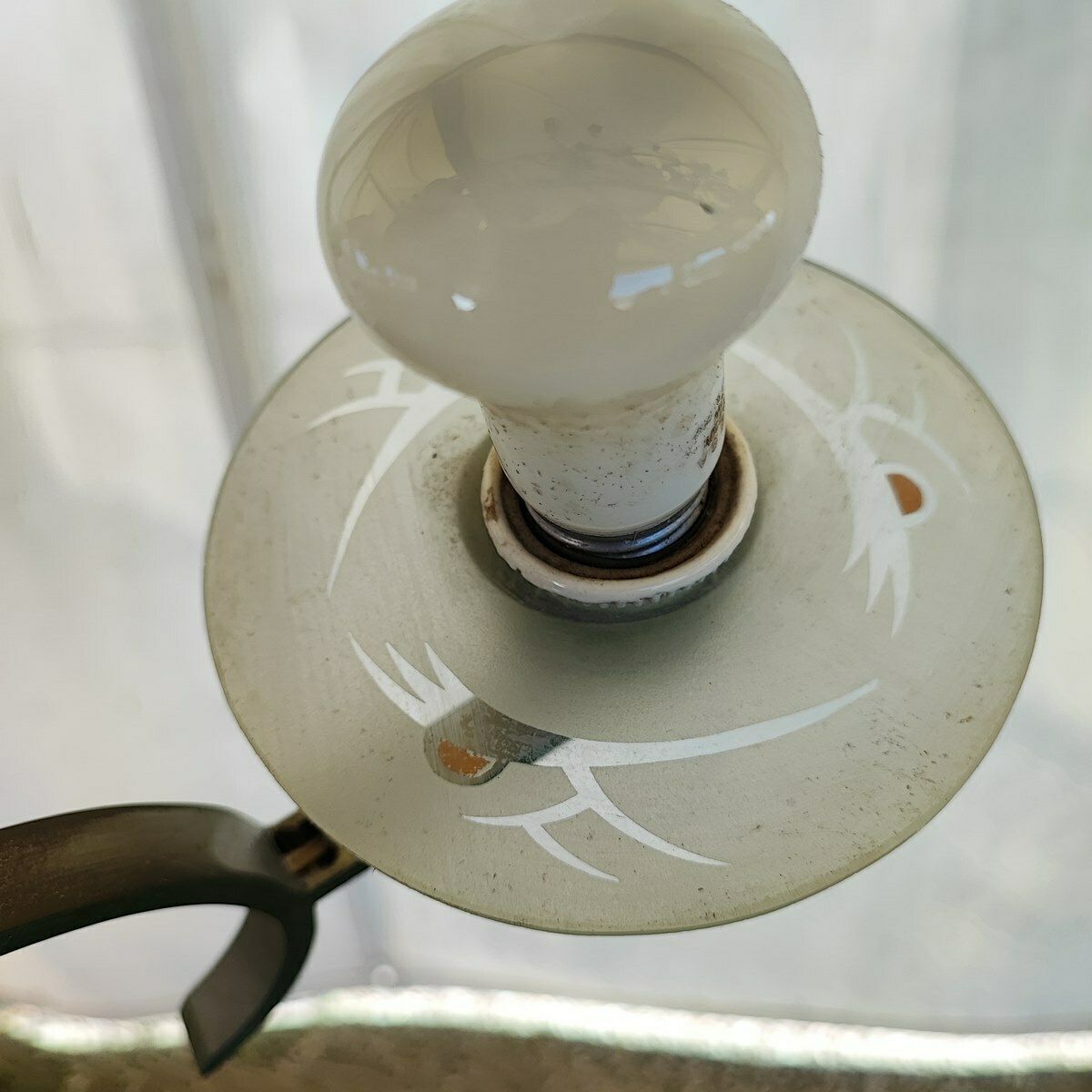 photo furniture 70s Chandelier With Silk Screened Glass Details