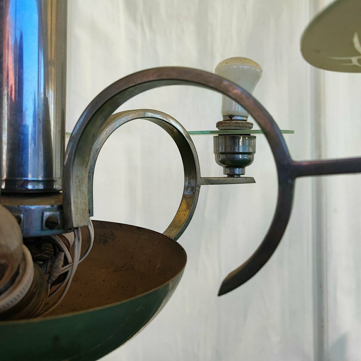 photo for sale 70s Chandelier With Silk Screened Glass Details