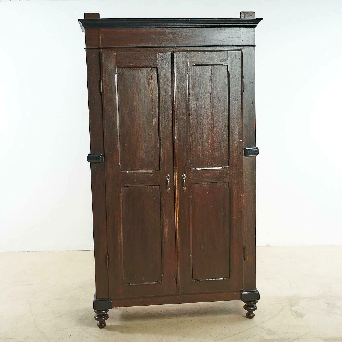 Wardrobe From The 19th Century, Dark Brown With Black Profiles