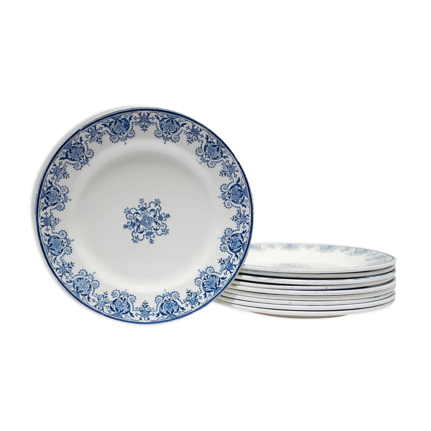 Series Of 10 Old Terre De Fer Plates By L.G. For The Earthenware Factory Of