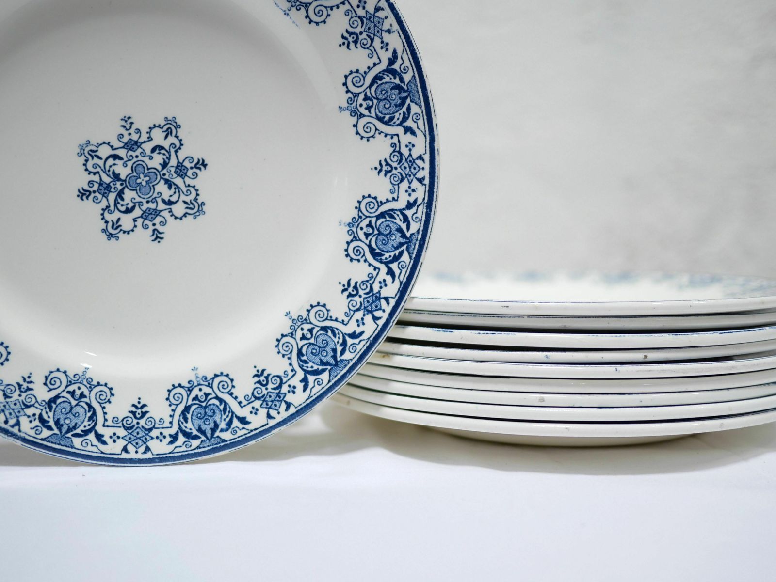 163.0 Series Of 10 Old Terre De Fer Plates By L.G. For The Earthenware Factory Of photo