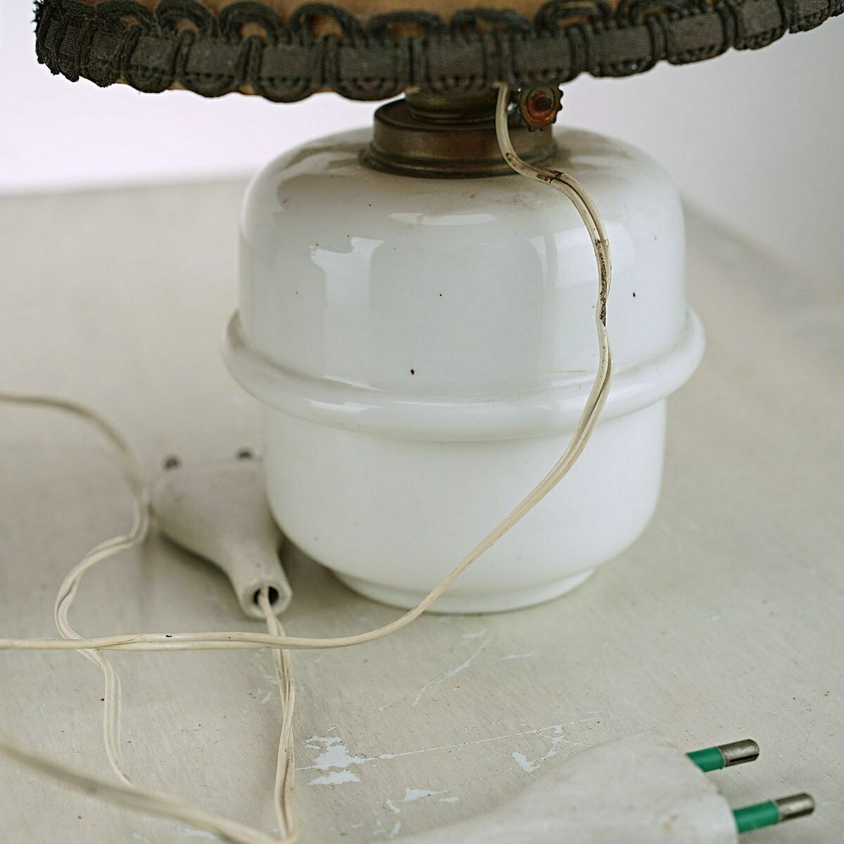 Pair Of Ceramic Lamps From The 50s 60s In White Glass Ceramic photo for sale