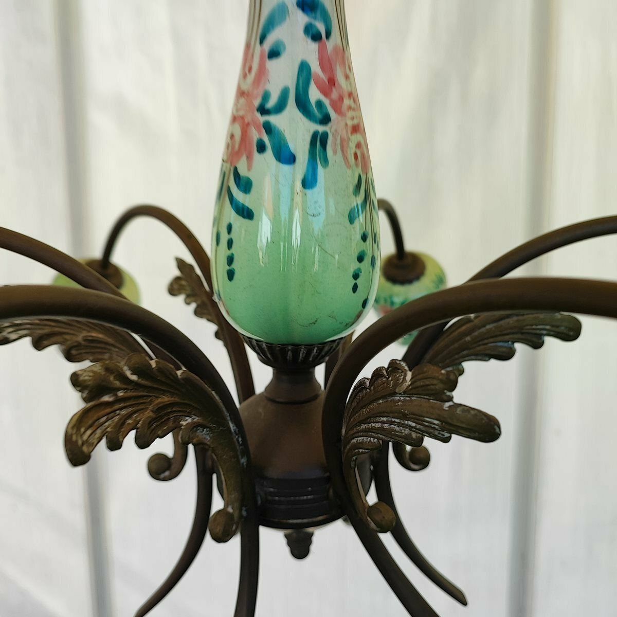 photo furniture 1950s 60s Chandelier In Hand Painted Ceramic And Metal