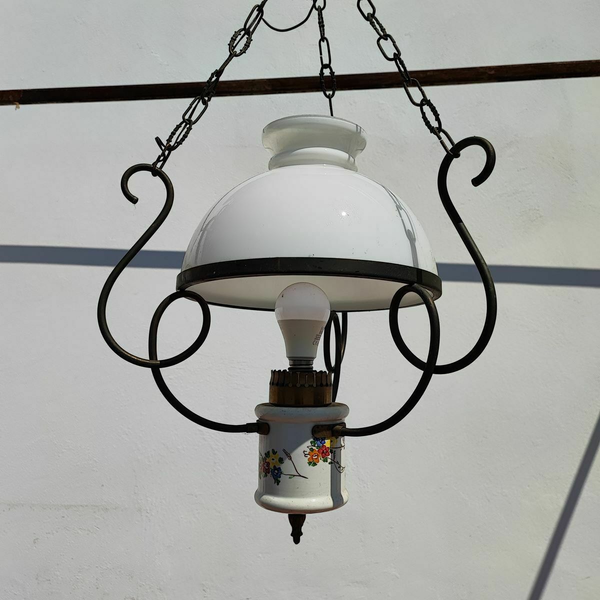Chandelier In White Opaline Glass And Metal From The 30s And 40s photo for sale