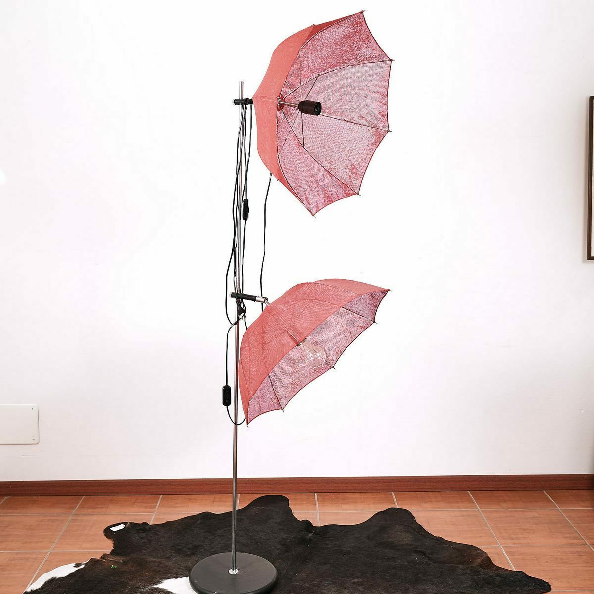 70s 80s Design Floor Lamp With Red Umbrella