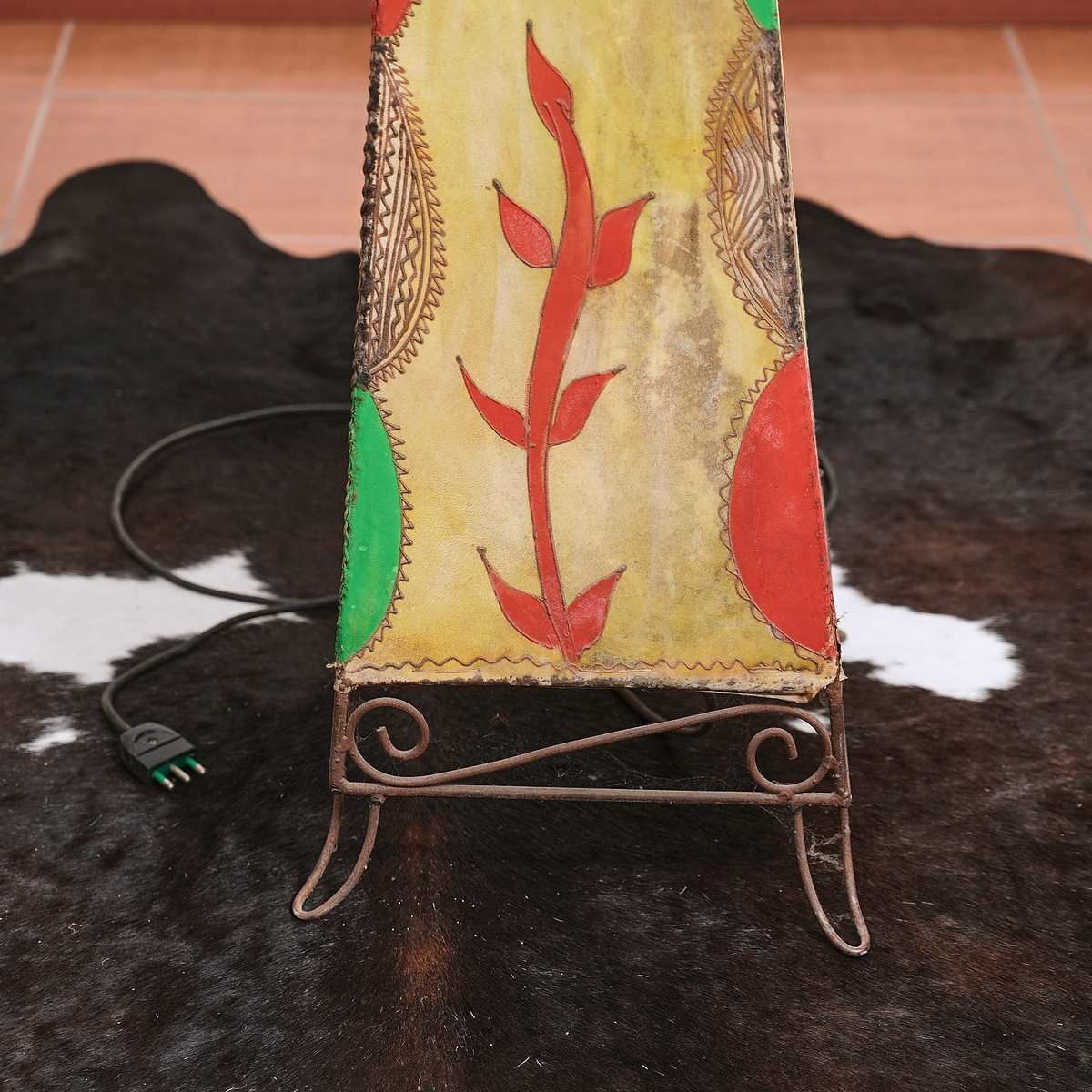 Ethnic Lamp In Painted Leather And Iron photo furniture