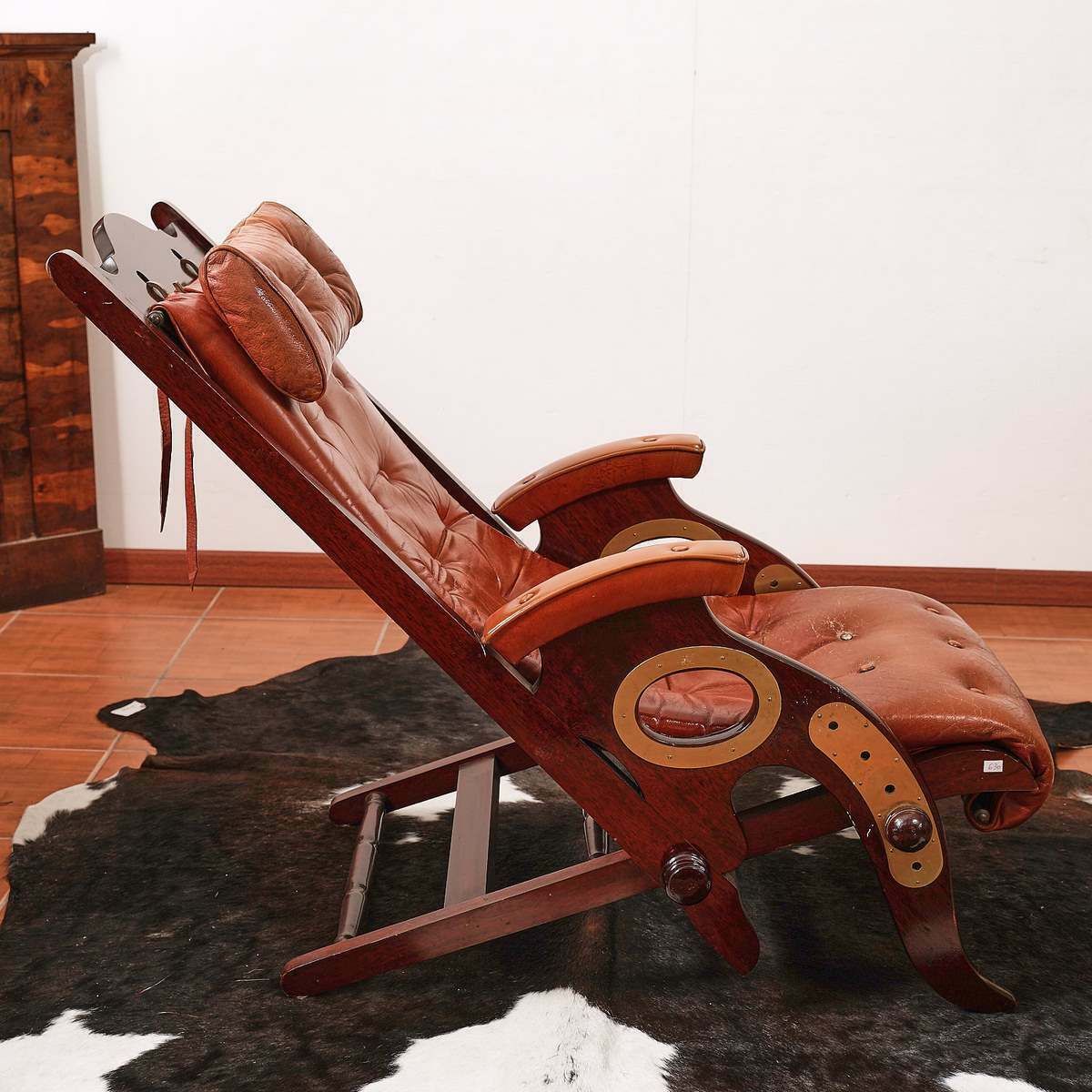 Deco Armchair In Leather And Mahogany, Marine Style photo 684.0